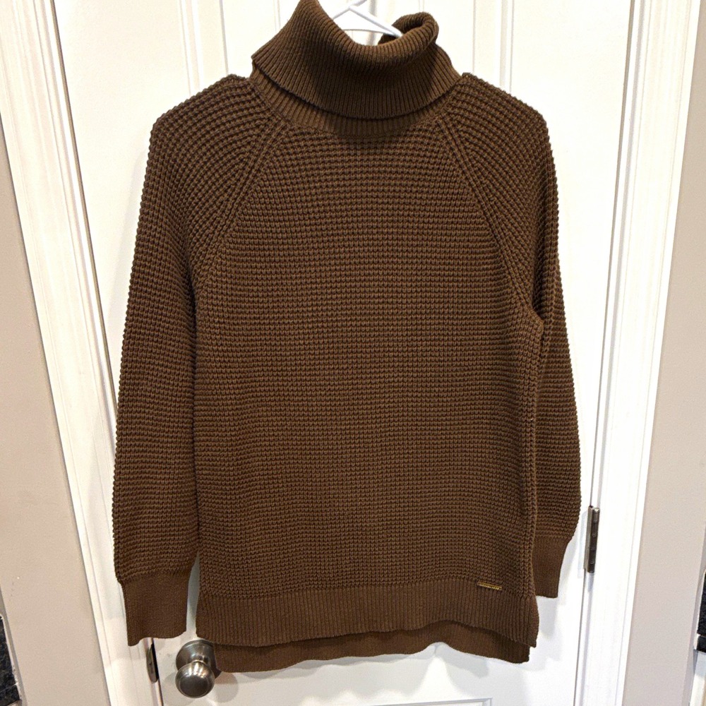 Michael Kors Women's Brown Knit Turtleneck Raglan Long Sleeve Sweater Sz S